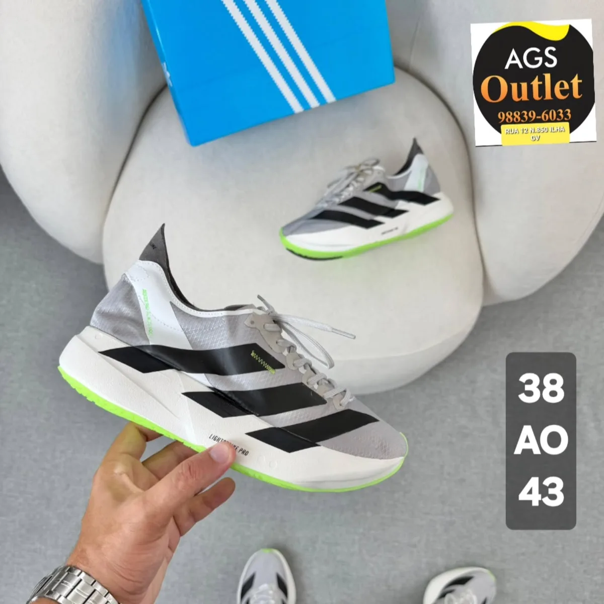 Adidas Adizero branco e verde-limão
