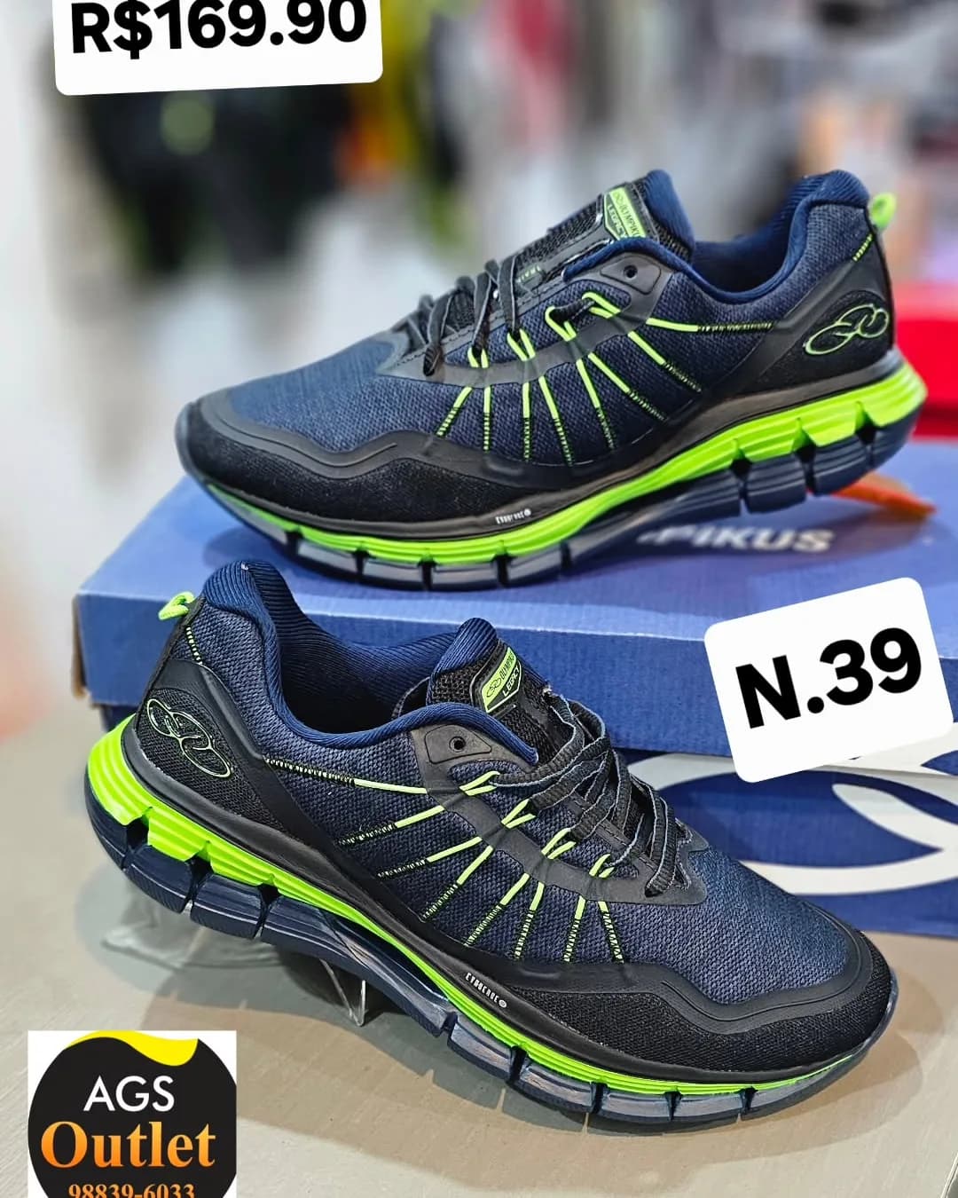 Olympikus de corrida marinho e verde-limão